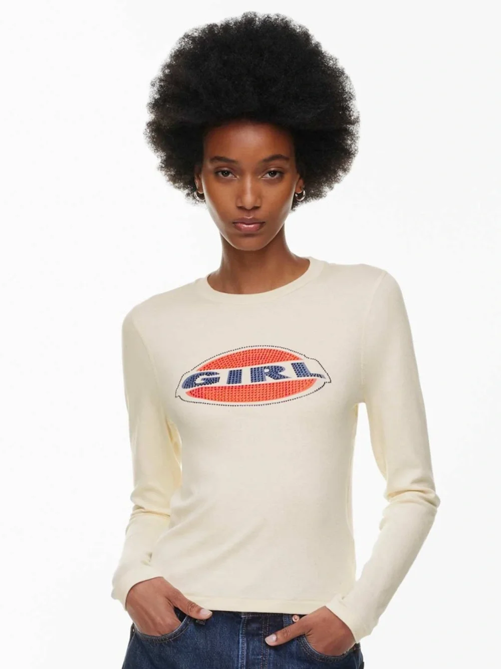 RE/DONE '90s Baby Longsleeve Girl Sparkle Shirt Size Small BNWT - Picture 1 of 4